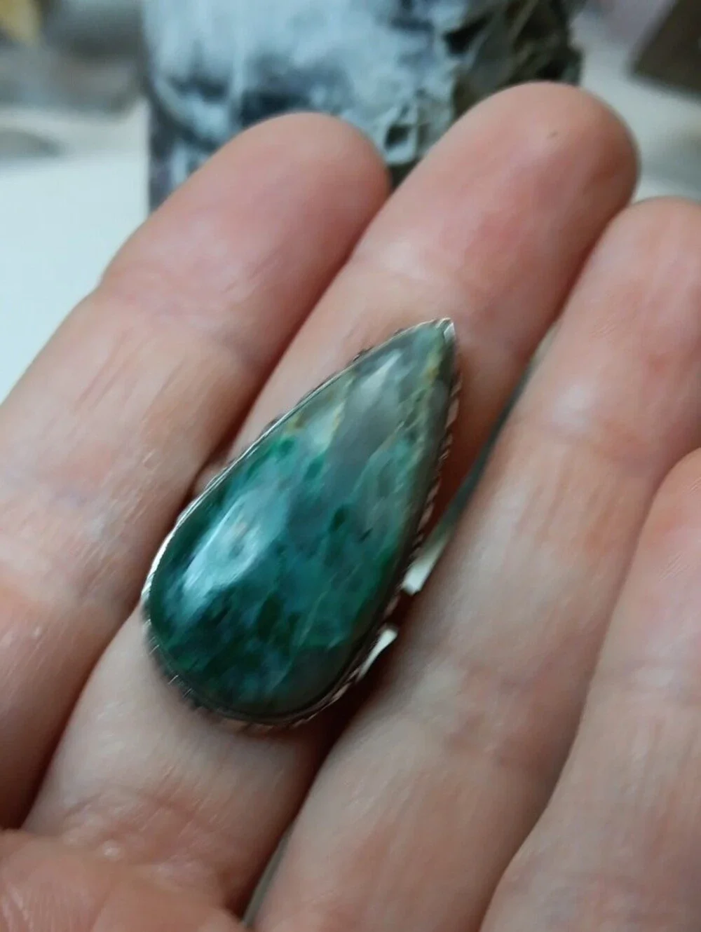 Teardrop Green Gemstone Ring